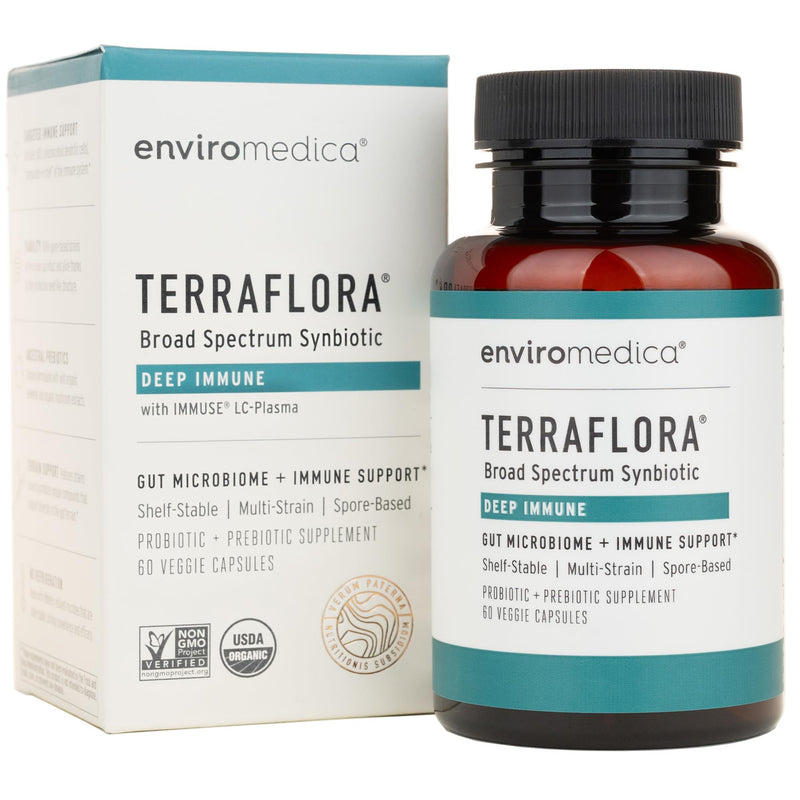 Terraflora Deep Immune Synbiotic, SBO Spore Probiotic, Immune, 60 Ct | Soil-based spore probiotics & prebiotics with LC-Plasma & Bacillus strains. Immune & gut support, vegan. 60 caps.