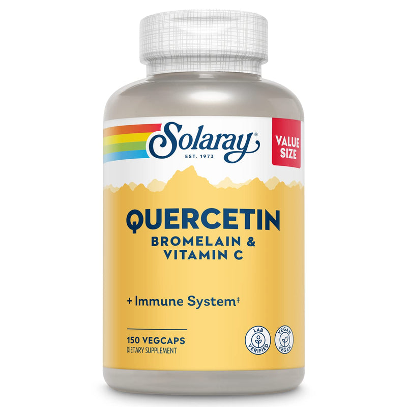 SOLARAY Quercetin Bromelain & Vitamin C, Immune System, Sinus, Respiratory & Antioxidant Activity Support, Vegan, 500mg of Quercetin & 1,235mg of VIT C, 60 Day Guarantee, 75 Servings, 150 VegCaps 150 Count (Pack of 1)