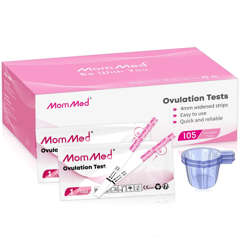 MomMed Ovulation Test Strips, 105 LH Ovulation Predictor Kit with 105 Collection Cups, Accurately Track Ovulation Test, High Sensitivity Result for Women Home Testing 105 Count (Pack of 1) Pink - BeesActive Australia