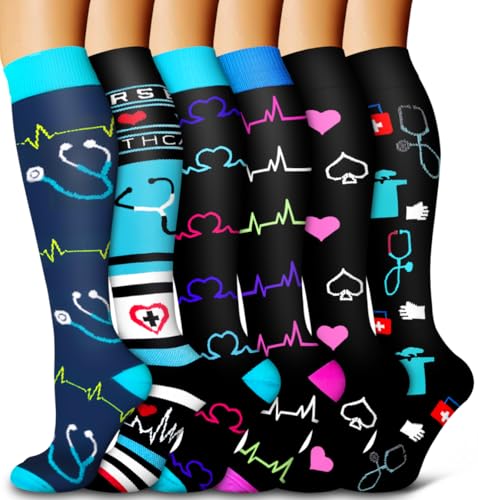 6 Pack Copper Compression Socks for Women and Men Circulation-Best Support for Medical,Running,Nursing,Athletic Large-X-Large C-assorted29