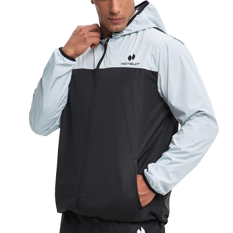 HOTSUIT Sauna Suit for Men Weight Loss Sweat Suits Gym Workout Exercise Sauna Jacket Pant Full Body Only White Jacket Large