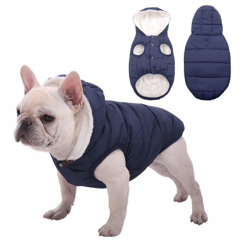 Dog Fleece Hoodie, Windproof Waterproof Dog Coat Fleece & Cotton Lined Warm Dog Jacket, Cold Weather Pet Apparel Clothes Vest for Small Medium Large Dog (L: Length 15", Chest 17.3"-20", Blue) L: Length 15", Chest 17.3"-20" - BeesActive Australia