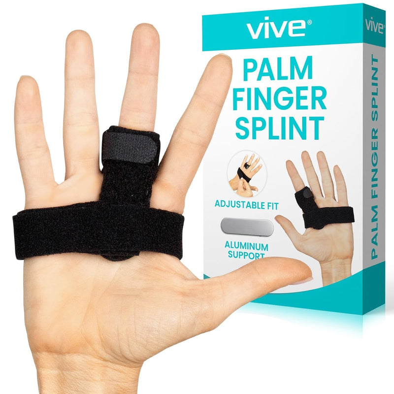 Vive Trigger Finger Splint Brace - Middle, Pinky, Pointer, Ring and Thumb Support - Palm Strap Included - Straighten Curved or Broken Fingers - Adjustable, Breathable Fit - Aluminum Pain Relief Guard Black - BeesActive Australia