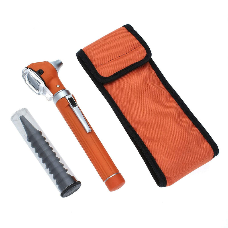 SURGICAL ONLINE Fiber Optic Mini Otoscope Rainbow Many Colors - Pocket Otoscope with Case ENT Diagnostic Set w/Extra Bulb Included (Orange) - BeesActive Australia