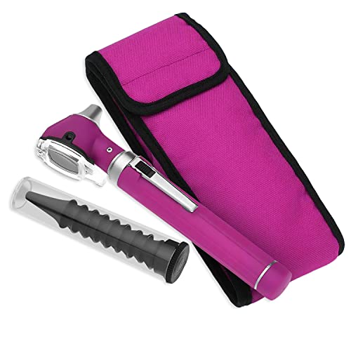SURGICAL ONLINE Fiber Optic Mini Otoscope Rainbow Many Colors - Pocket Otoscope with Case ENT Diagnostic Set w/Extra Bulb Included (Magenta)