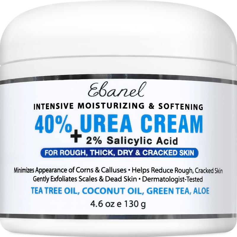 Ebanel Urea Cream 40% plus Salicylic Acid 2%, Foot Cream for Dry Cracked Heels Feet Knees Elbows Hands, Foot Dead Skin Cuticle Callus Remover Toenail Softener, Keratolytic Skin Barrier Repair 4.6 Ounce (Pack of 1) - BeesActive Australia
