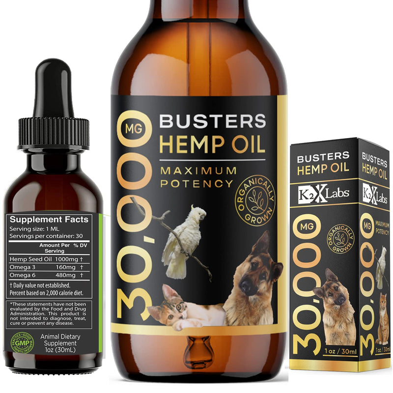 Buster's Organic Hemp Oil Treats for Dogs & Cats - Perfect Ratio Omega 3 & 6 - Made in USA - Hip & Joint Health, Natural Relief, Calming (1-Pack) 1-Pack