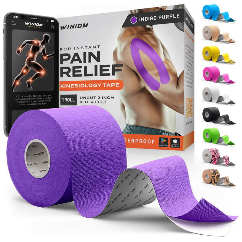 Kinesiology Tape-Incredible Support for Athletic Sports and Recovery+Free Taping Guide-Uncut 2 inch 16.4 feet Roll (Indigo Purple + Free Taping Guide, Pack of 1) Pack A: Indigo Purple 16.4 Feet - Uncut