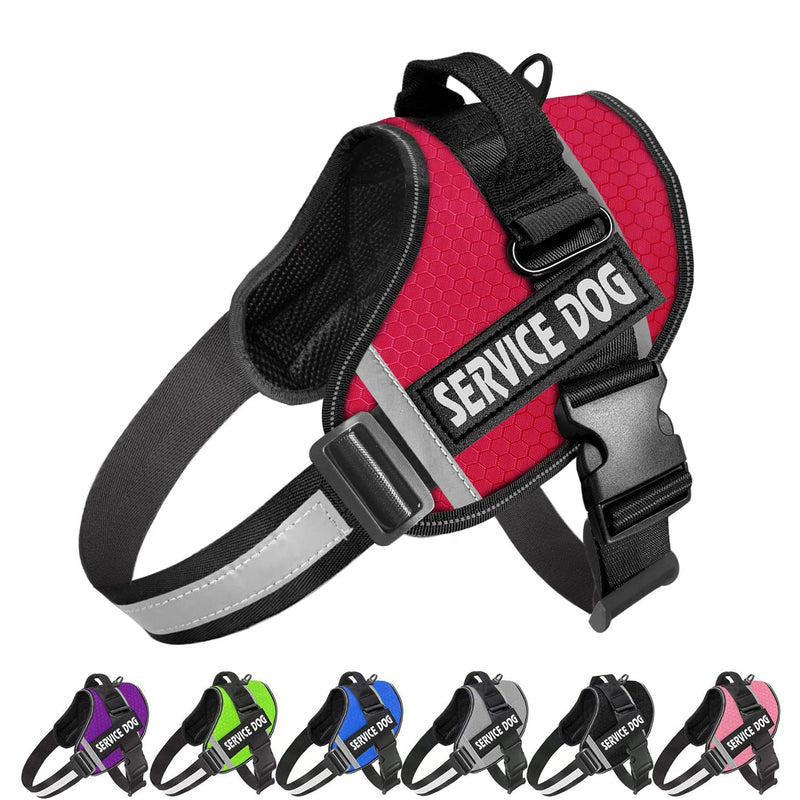 Dog Harness,No-Pull Service Dog Harness with Handle Adjustable Outdoor Pet Dog Vest 3M Reflective Nylon Material Vest for Breeds,Easy Control for Small Medium Large Dogs Red - BeesActive Australia