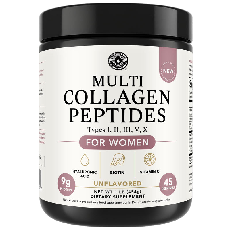 Multi Collagen Powder with Biotin, Hyaluronic Acid & Vitamin C, 16oz | Hydrolyzed Collagen Supplement Types I, II, III, V, X - Supports Hair, Skin, Nails for Women - Non GMO, 3rd Party Lab Tested 1 Pound (Pack of 1)