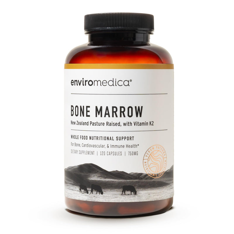 Enviromedica Grass-Fed Beef Bone Marrow Supplement, Collagen, 120 Ct | New Zealand beef bone marrow with MCHA, cartilage, collagen & vitamin K2. Freeze-dried whole-food supplement, 120 caps.