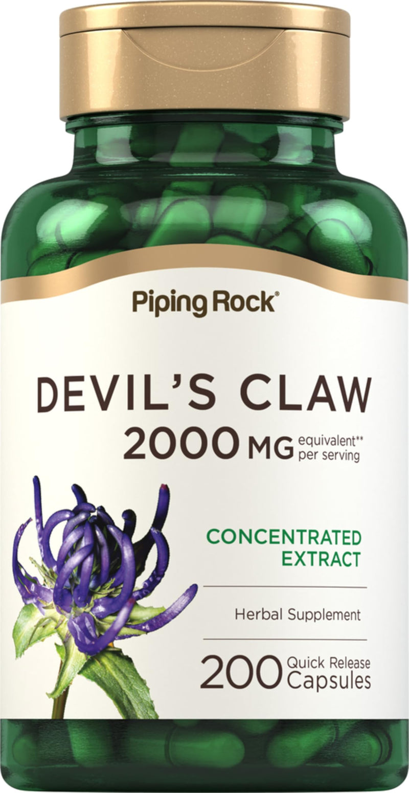 Piping Rock Devils Claw | 200 Capsules | Herbal Supplement | Concentrated Extract | Non-GMO, Gluten Free - BeesActive Australia