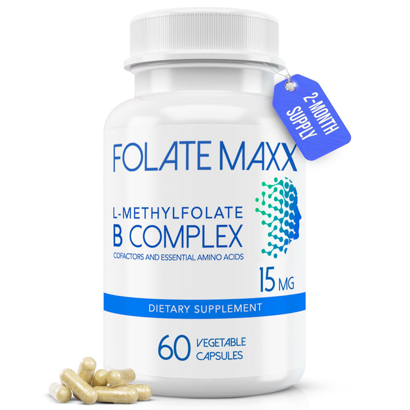 L Methylfolate 15mg with Active Vitamin B Complex – 60 Capsules – High Potency 5-MTHF with B6 Blend and Methyl B12 Supplement – 3-in-1, Non-GMO, Gluten Free (2-Month Supply) 60 Count (Pack of 1)