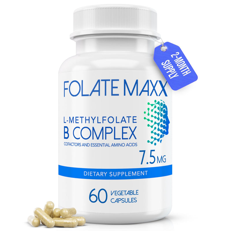 L Methylfolate 7.5mg with Active Vitamin B Complex – 60 Capsules – High Potency 5-MTHF with B6 Blend and Methyl B12 Supplement – 3-in-1, Non-GMO, Gluten Free (2-Month Supply) 1 Count (Pack of 60)