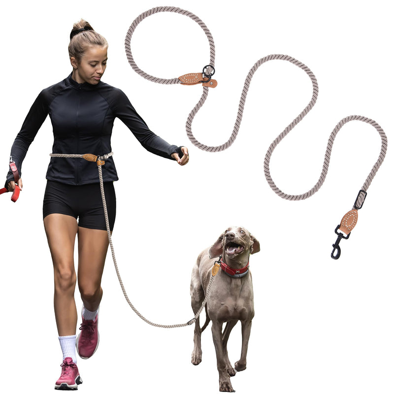 Mile High Life Hands Free Dog Leash, Crossbody Waist Leash with Genuine Leather Connection, Multifunctional Adjustable Slip Lead for Dog Walking Running (Camel, 8FT) Camel 8FT Hands Free