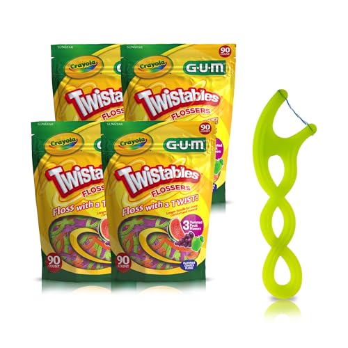 GUM Crayola Twistables Kids Floss Pick with Fluoride, 90 Count (4 Pack)