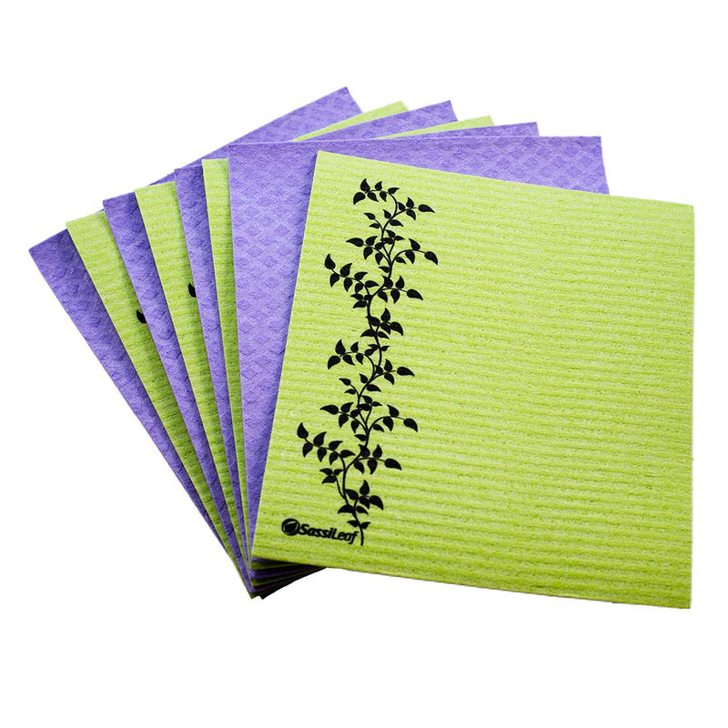 SassiLeaf Swedish Dishcloth Cellulose Sponge Cloth, Absorbent, Reusable, Eco-Friendly, Set of 8 Lavender/Spring Green - BeesActive Australia