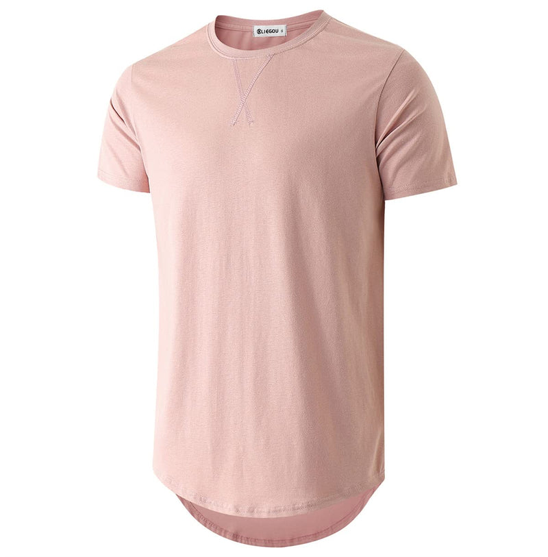 KLIEGOU Mens 100% Cotton Hipster Hip Hop Longline Crewneck T-Shirt S-4XL XX-Large 66 Pink - BeesActive Australia