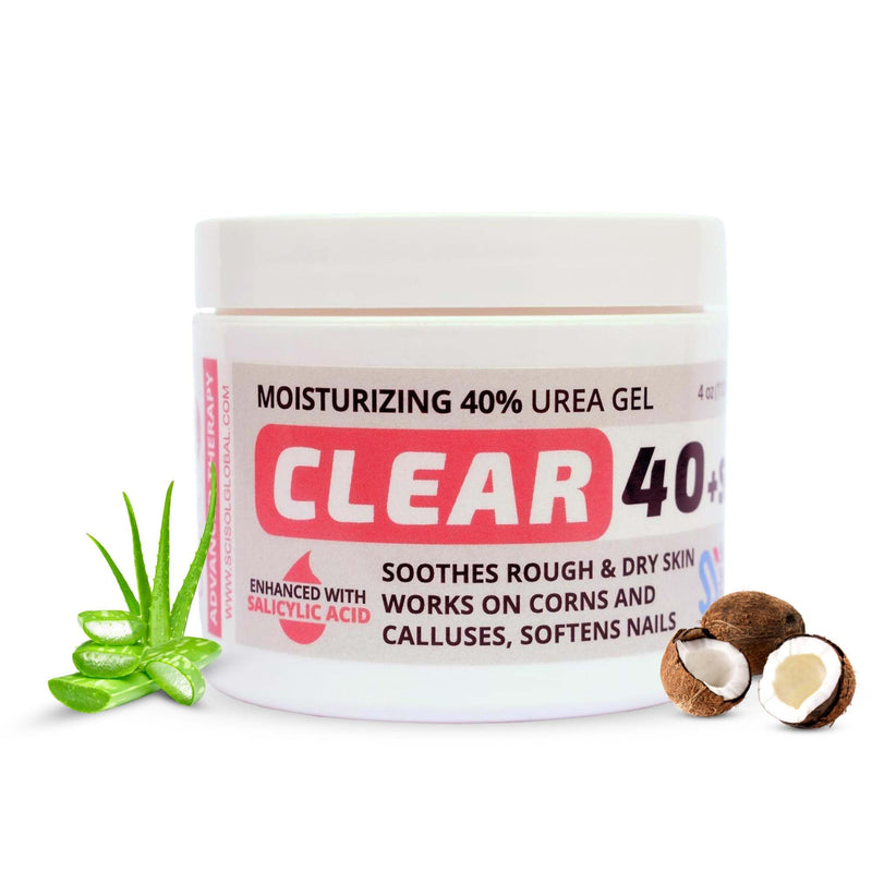 CLEAR Urea Cream 40 Percent Plus 2% Salicylic Acid (4oz) Made in USA | Urea Foot & Hand Cream Softens Cracked Heels & Dry Skin with Tea Tree & Coconut Oil - Callus & Corn Treatment 40% Urea & 2% Salicylic Acid | Tea Tree Oil & Coconut 4 Fl Oz (Pack of 1) - BeesActive Australia
