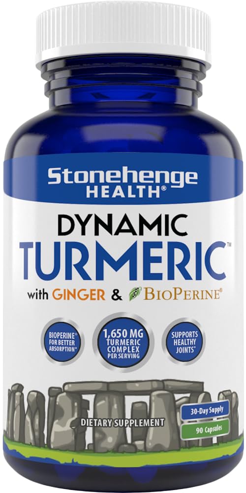 Stonehenge Health Dynamic Turmeric Curcumin with Ginger - High Potency - 1,650 mg Turmeric with 95% Curcuminoids & BioPerine, Supports Joint Pain & Inflammation, 90 Vegetarian Capsules - BeesActive Australia