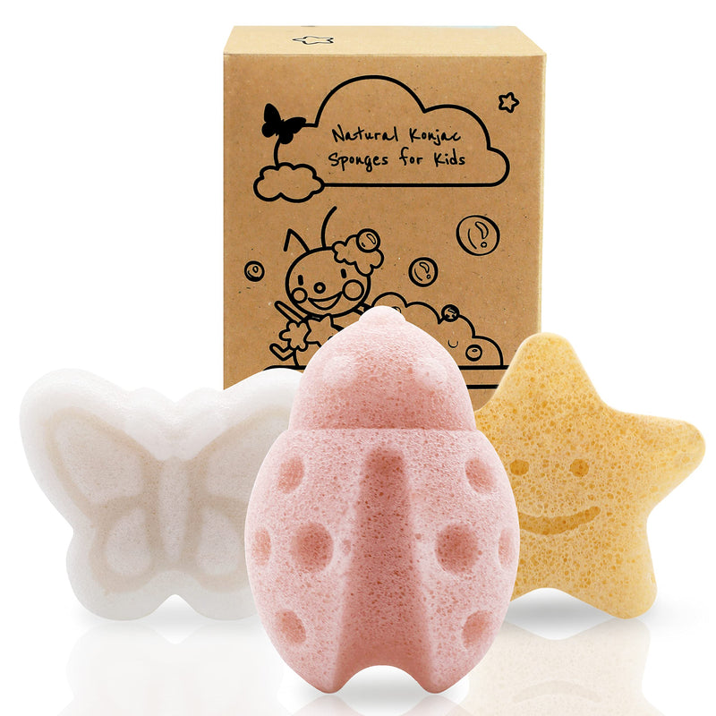 myHomeBody Konjac Baby Sponge for Bathing, Cute Shapes Natural Kids Bath Sponges for Infants, Toddler Bath Time, Natural and Safe Plant-Based Toys, 3pc. Set: Butterfly, Ladybug, Star Ladybug,butterfly,star - BeesActive Australia