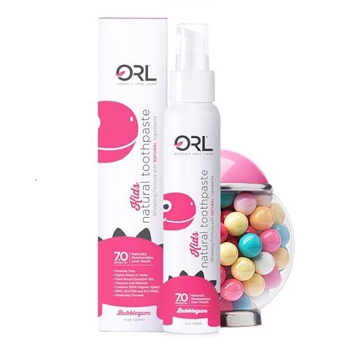 ORL Fluoride-Free, Natural Hydroxyapatite Toothpaste, Organic Xylitol. Helps Strengthen Teeth, Prevent Cavities, Non-Toxic Ingredients. Natural Bubblegum Flavor 4 oz. Made is USA