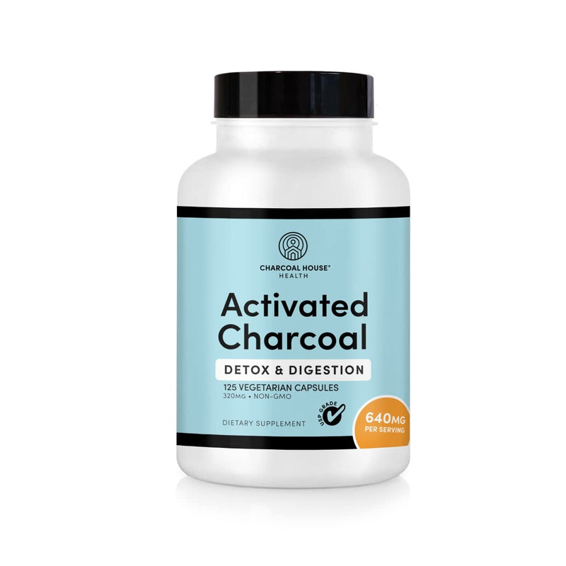Activated Charcoal Capsules 125 Vegetarian Capsules 320mg - Vegan 100% Pure Coconut Shell Charcoal No Filler 300