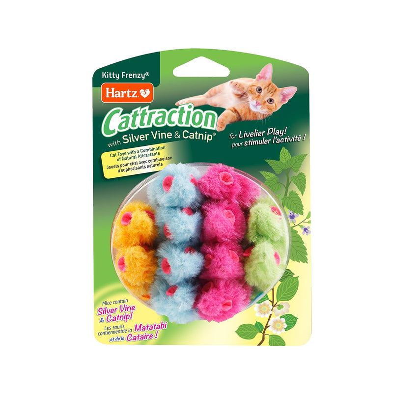 Hartz Cattraction Kitty Frenzy Cat Toy with 12 Silver Vine & Catnip Mice, Multi, All Breed Sizes - BeesActive Australia