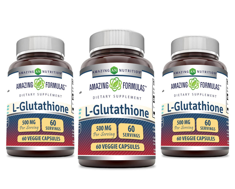 Amazing Formulas Reduced L-Glutathione Supplement | 500 Mg Per Serving | 60 Veggie Capsules | Non-GMO | Gluten Free | Made in USA | (Pack of 3) 60 Count | 3 Pack
