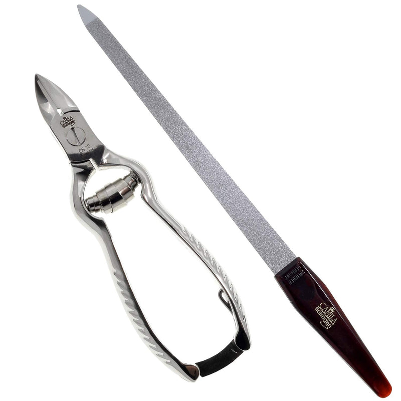 CS13 Large Heavy Duty Toe Nail Clipper for Thick Nails, Manicure and Pedicure & CS19 Large Professional Sapphire Metal Nail File for Fingernail and Toenail, Made in Solingen, Germany CS13 + CS19