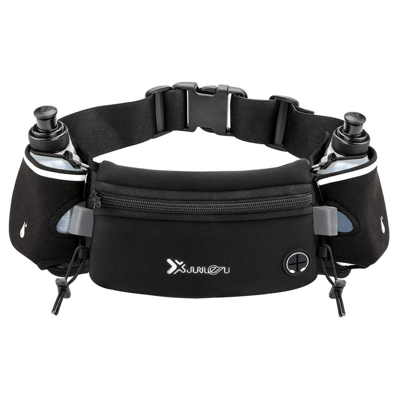 Number-one Running Belt with Water Bottles(2 x 175ML), Hydration Belt Waterproof Waist Pack Bag Fits iPhones Adjustable Sports Waist Pouch for Marathon Running Hiking Cycling Black