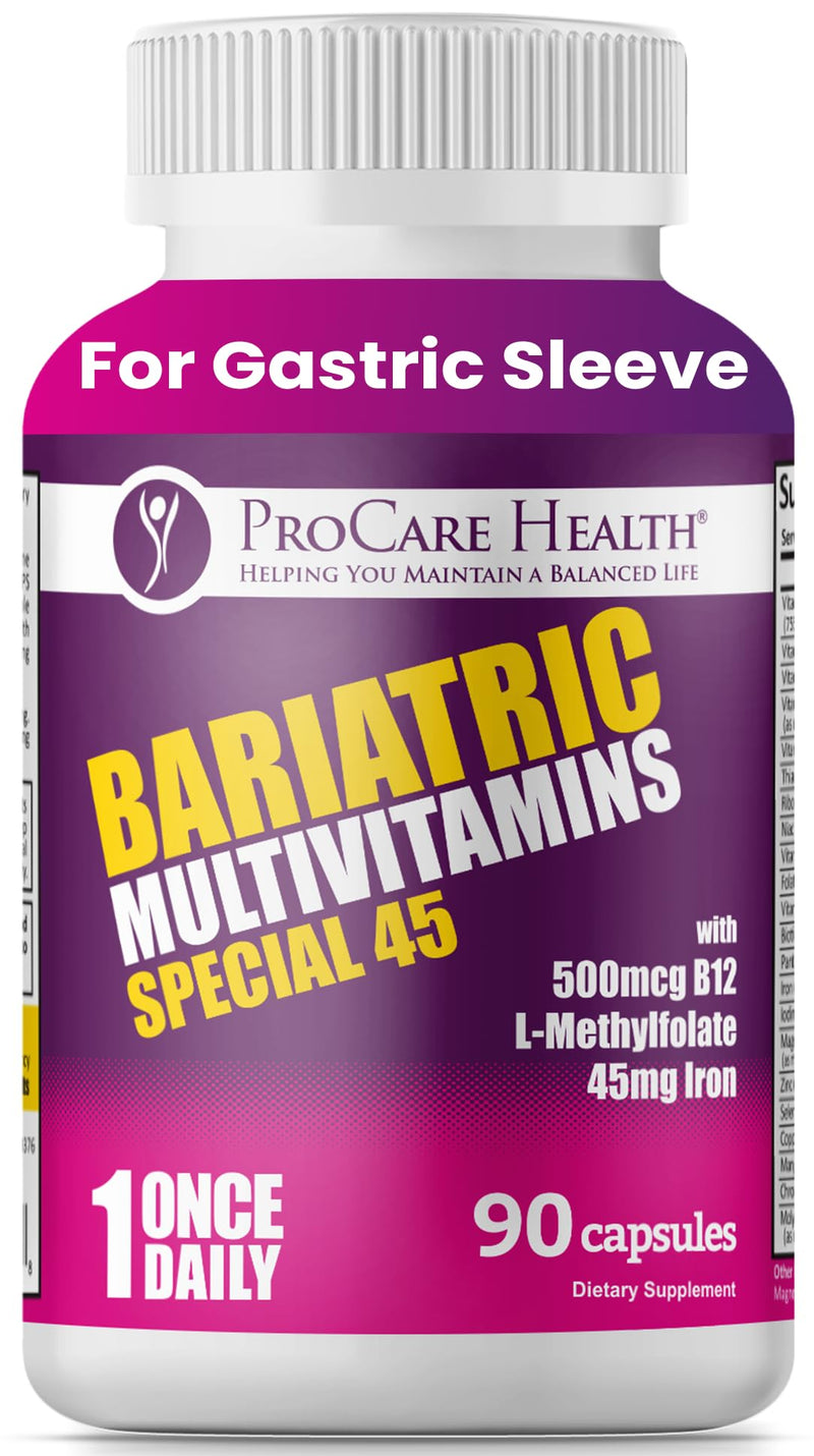 Special-45 Bariatric Multivitamin | Reduced B12 | Capsule | 90ct | Post-Op Bariatric Vitamins for Gastric Bypass, Sleeve, Duodenal Switch & Sustain Recovery (3 Month Supply) - Made in USA 90 Count (Pack of 1)