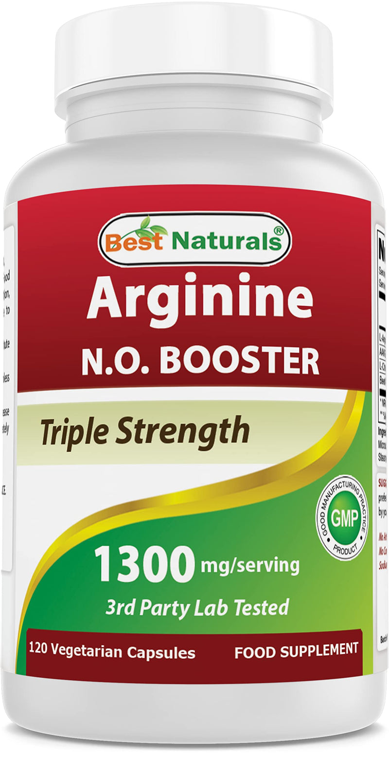 Best Naturals L-Arginine NO Booster Triple Strength 1300 mg Serving 120 Veg Capsules - Made with L-Arginine, AAKG, L-Citrulline, Beet Powder 120 Count (Pack of 1)