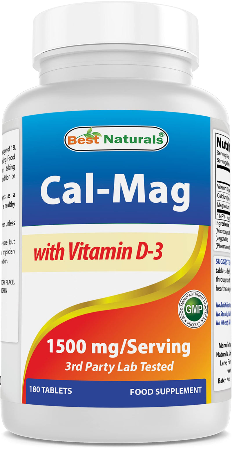 Best Naturals Calcium Magnesium with Vitamin D3 1500mg Serving 180 Tablets (180 Count (Pack of 1)) 180 Count (Pack of 1)