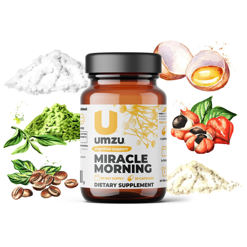 UMZU Miracle Morning - Natural Energy Supplement - Support Focus, Productivity & Cognitive Performance, Caffeine & Teacrine, Boost Energy, Mood, & Cognitive Performance - (30 Day Supply 30 Capsules) - BeesActive Australia