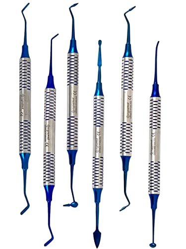 German Stainless-Dental Composite Resin Filled Scraper Non Stick Filling Instruments Kit-Dental Filling Spatula,Double Headed Dental Restoration Tool Blue Titanium