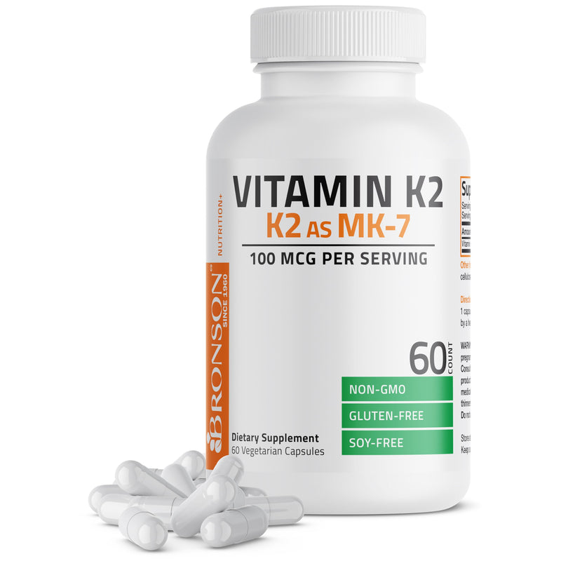 Bronson Vitamin K2 as MK-7 Menaquinone 100 mcg Non-GMO, 60 Capsules Unflavored 60 Count (Pack of 1)