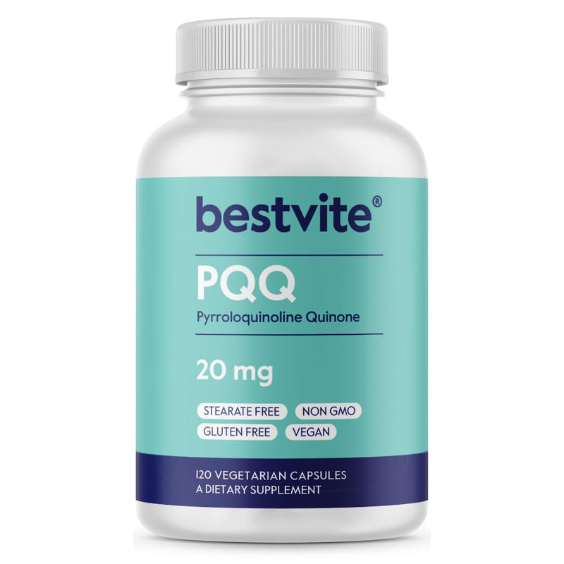 BESTVITE PQQ 20mg (Pyrroloquinoline Quinone) (120 Veg Caps) - No Stearates | Vegan - Non GMO - Gluten Free - Cellular Energy & Brain Support* - Easy to Swallow Capsules