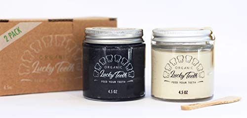 Lucky Teeth Oil-Based Toothpaste, Fluoride Free, Glycerin Free, Charcoal and Regular, Glass 4.5 OZ- 2 Pack 4.5 Ounce (Pack of 2) Mixed
