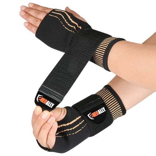 NeoAlly Copper Compression Wrist Sleeve for Carpal Tunnel Gloves with Adjustable Strap for Wrist Support in Carpal Tunnel, Arthritis, Tendonitis, Bursitis and Wrist Sprain (S Pair) Small (1 Pair)