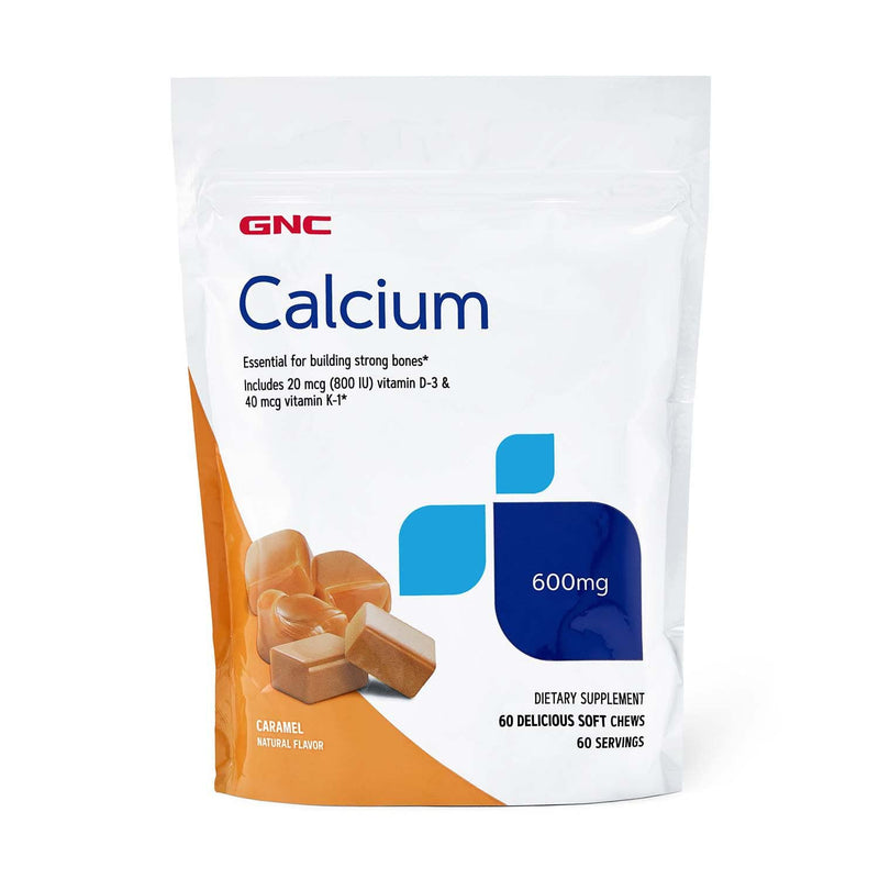 GNC Calcium 600mg Supplement, Supports Strong Bones, Caramel, 60 Servings | Combines Calcium, Vitamin D3 and Vitamin K1 to Support Building Strong Bones, Heart, Muscle and Nerve Function