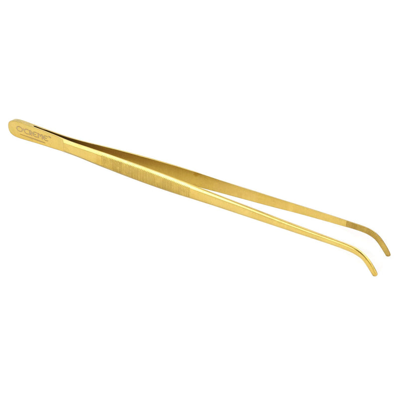 O'Creme 12 Inch Stainless Steel Precision Kitchen Culinary Tweezer Tongs (12" Curved, Gold) 12" Curved - BeesActive Australia