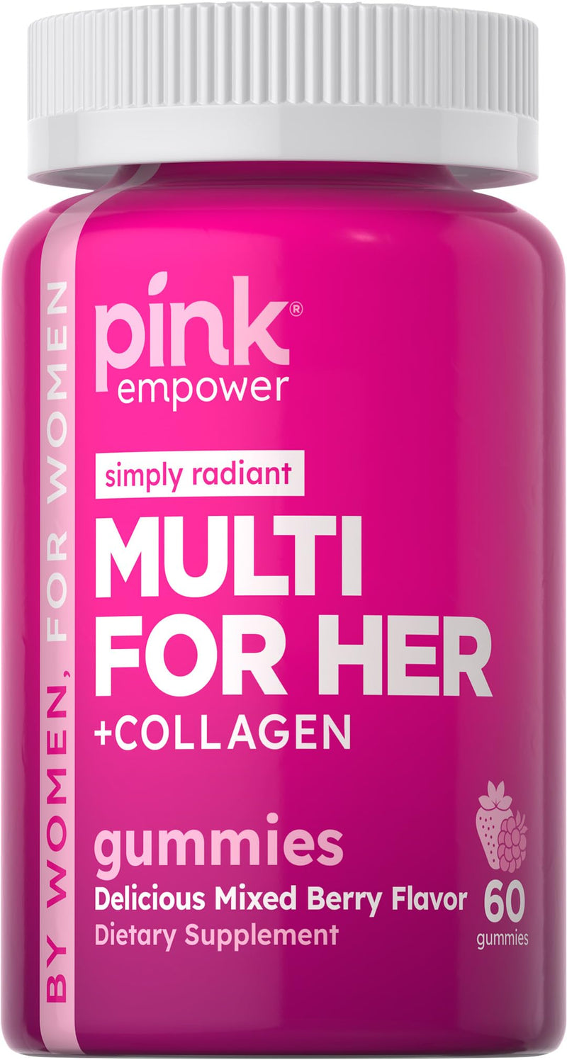 PINK Multivitamin Gummies for Women | Non-GMO & Gluten Free | Plus Collagen & Biotin | Mixed Berry Flavor 60 Count (Pack of 1)