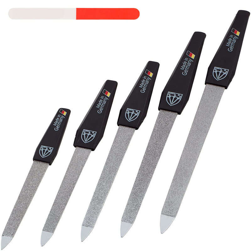 3 Swords Germany - Brand Quality Sapphire Nail File Set (5 pcs.) with 3-Way Nail Buffer (1 pc.), Manicure Pedicure Finger & Toe Nail Care - Made in Solingen Germany (671) 5 Nail Files / 1 Buffer - BeesActive Australia