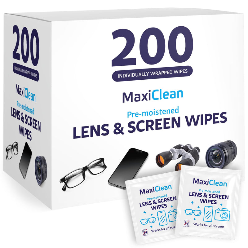 Lens Wipes for Eyeglasses ‚Äì 200 Lens Wipes Individually Wrapped, Pre-moistened Eyeglass Cleaning Wipes, for Glasses Cleaner, Sunglasses, Camera Lenses, Laptop Screens, Phones, Happy Eye Glasses