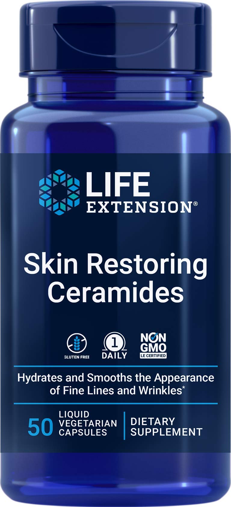 Life Extension Skin Restoring Ceramides, 50 Veg Capsules - Vegetarian Phytoceramide Supplement Unflavored 50 Count (Pack of 1)