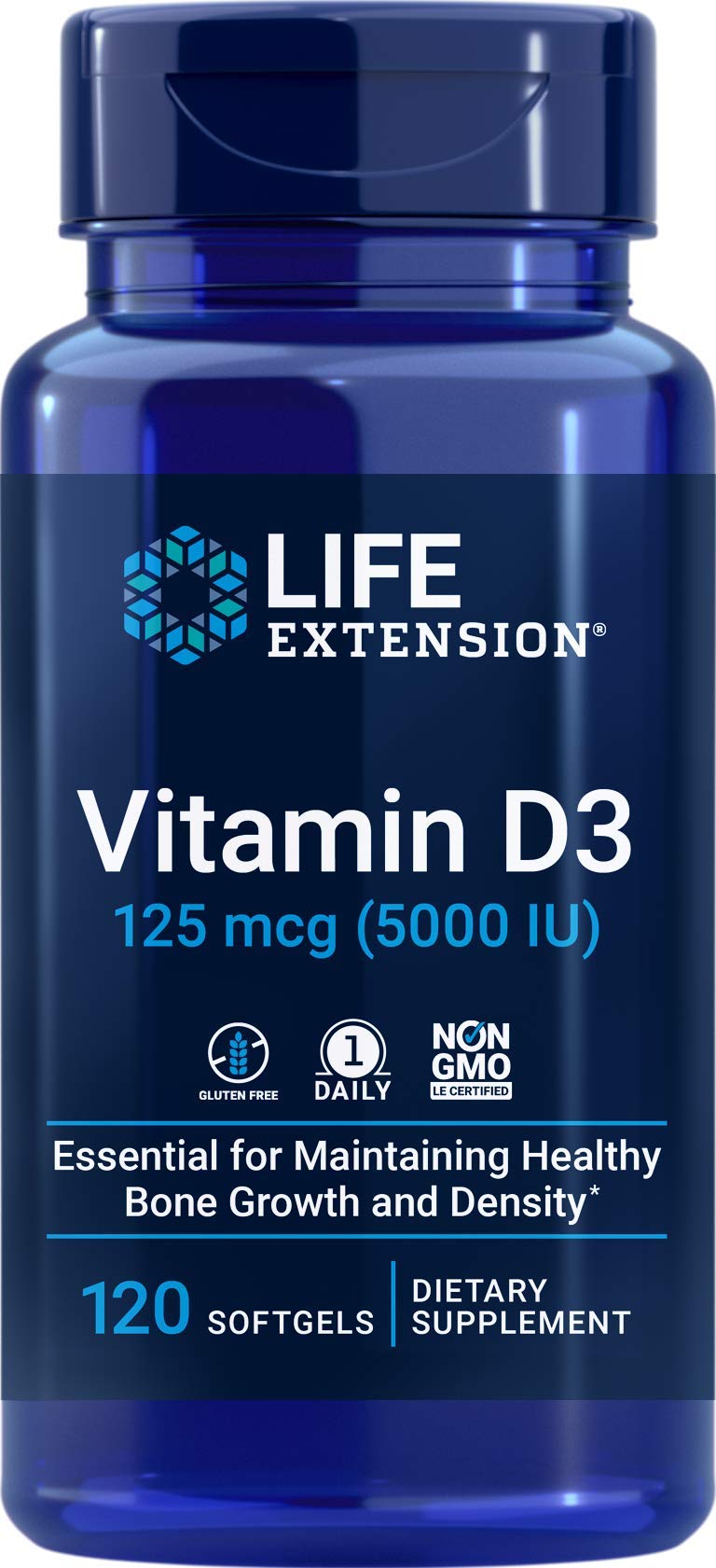 Life Extension Vitamin D3 5000 IU, 120 Softgels, 125mcg | 1 per day formula, Non-GMO and Gluten Free 120 Count (Pack of 1)