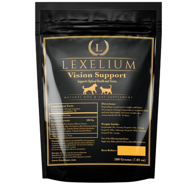 Vision Support & Eye Sight Supplement for Dogs and Cats- Fortified with Zeaxanthin, Bilberry, Lutein, and Beta Carotene - 200 Grams - PawsPlanet Australia
