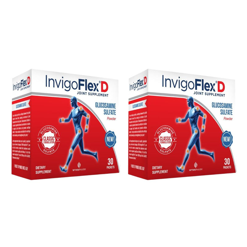 INVIGOFLEX 1500mg of Glucosamine Sulfate Powder (Classic Formulation) - Premium Joint Supplement for Knees, Hands, Back, and Hip Support D: Glucosamine Sulfate, Packets - 60 Packets 1.88 Pound (Pack of 2)