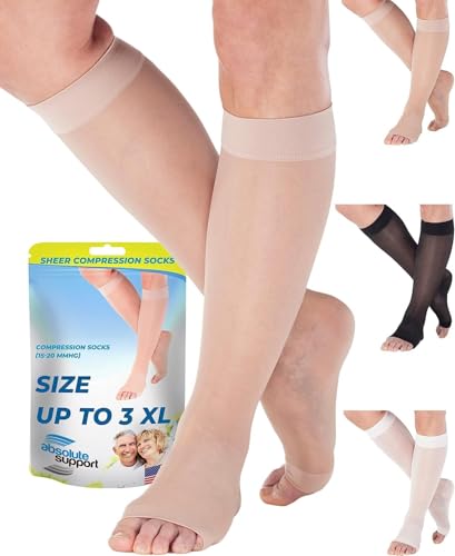 ABSOLUTE SUPPORT Women Knee High Compression Socks 15-20mmHg, Nude, 2XL 2X-Large